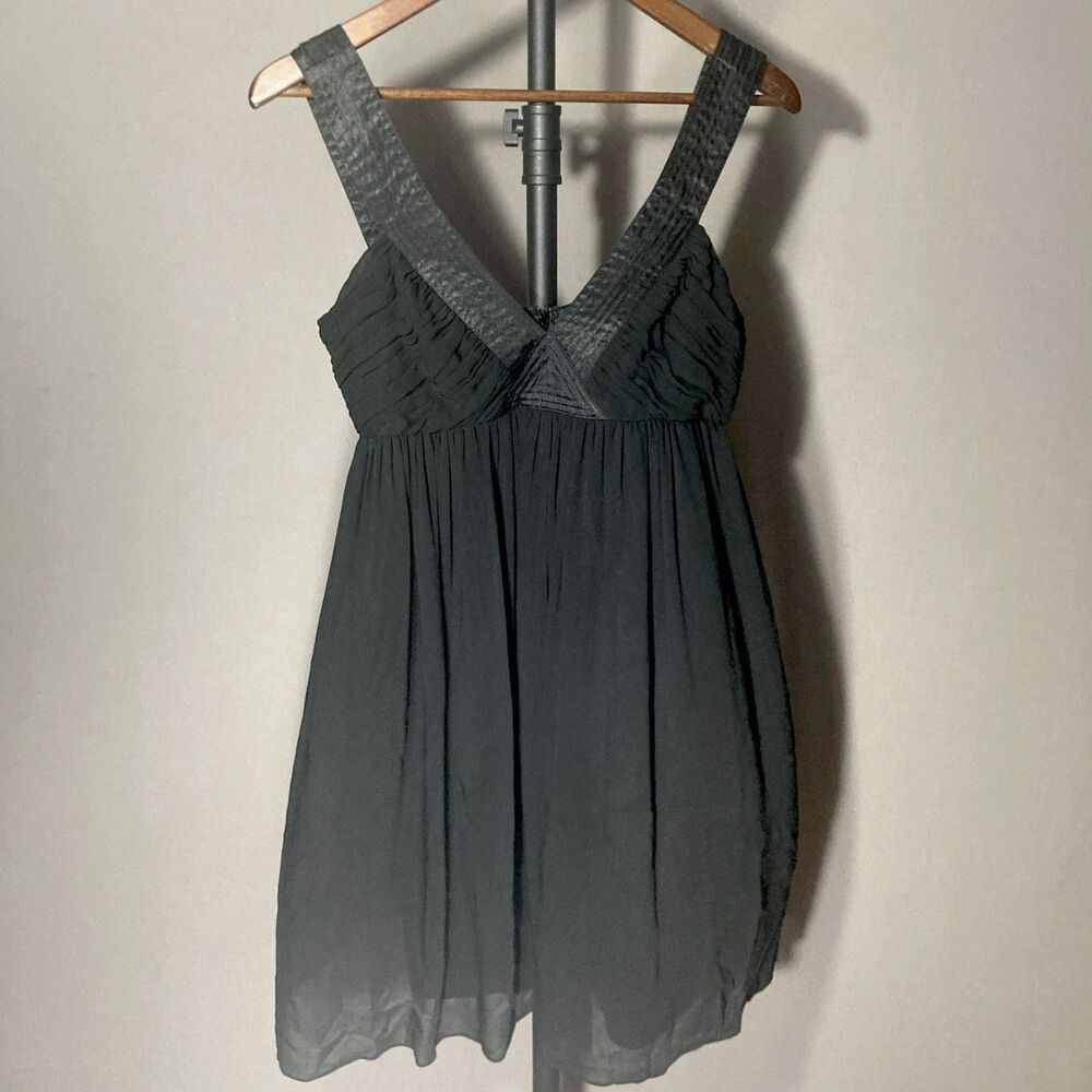LONDON TIMES black broomstick baby doll empire waist semi sheer mini dress 4
